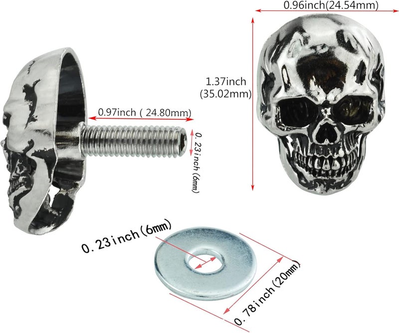 Abfer Skull License Plate Screws Cover Anti Theft License Plate Screw Frame Bolt Kit Decorative Fit for Most Vehicle Motorcycles Trucks (Silver) - Image 2